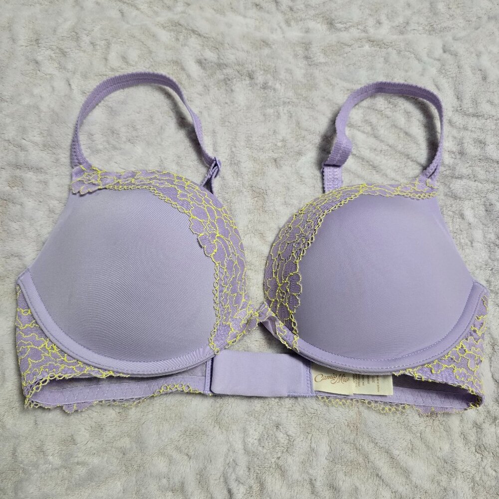 Camio Mio Push Up Plunge Bra 32D Lavender and cream color
